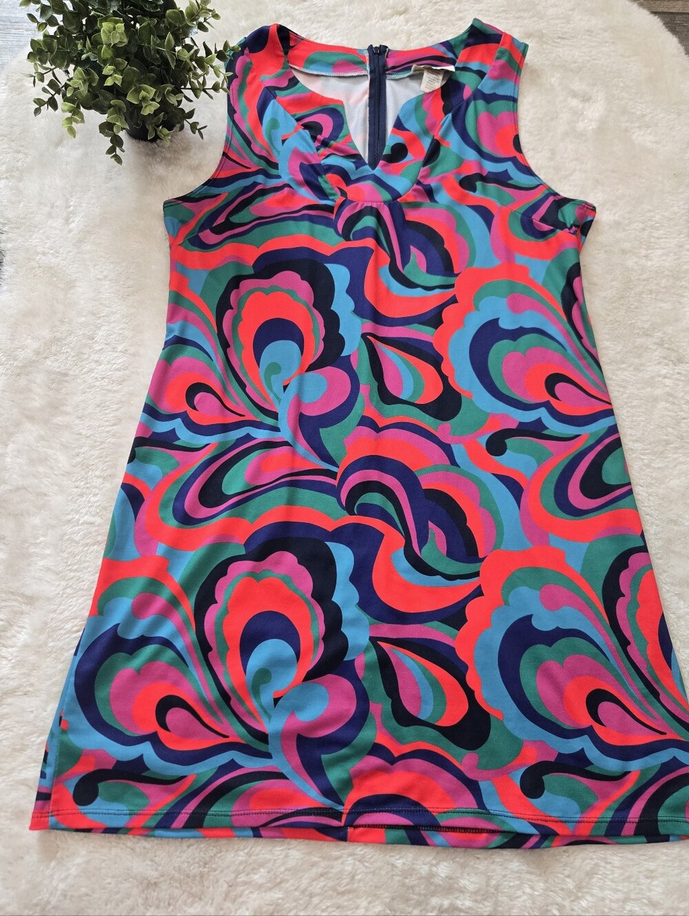 Chelsea Gunn Multicolor Abstract Psychedelic Swirl Sleeveless Shift Dress, Large
